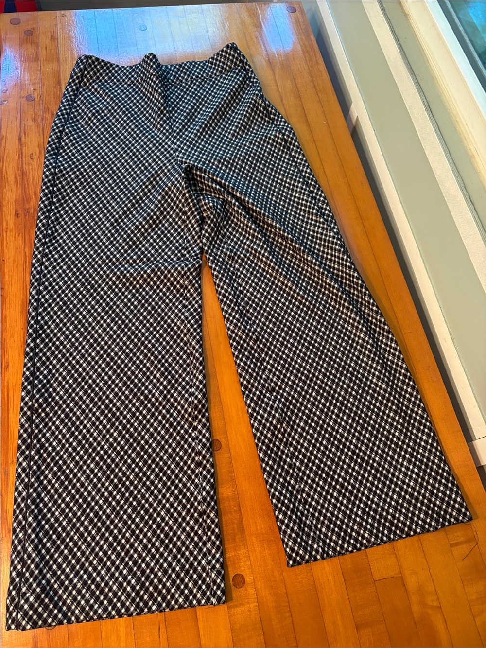SPANX Black and White Plaid Wide-Leg Pants